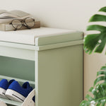 Boho Shoe Bench With Padded Seat And Flip-drawer | Light Green
