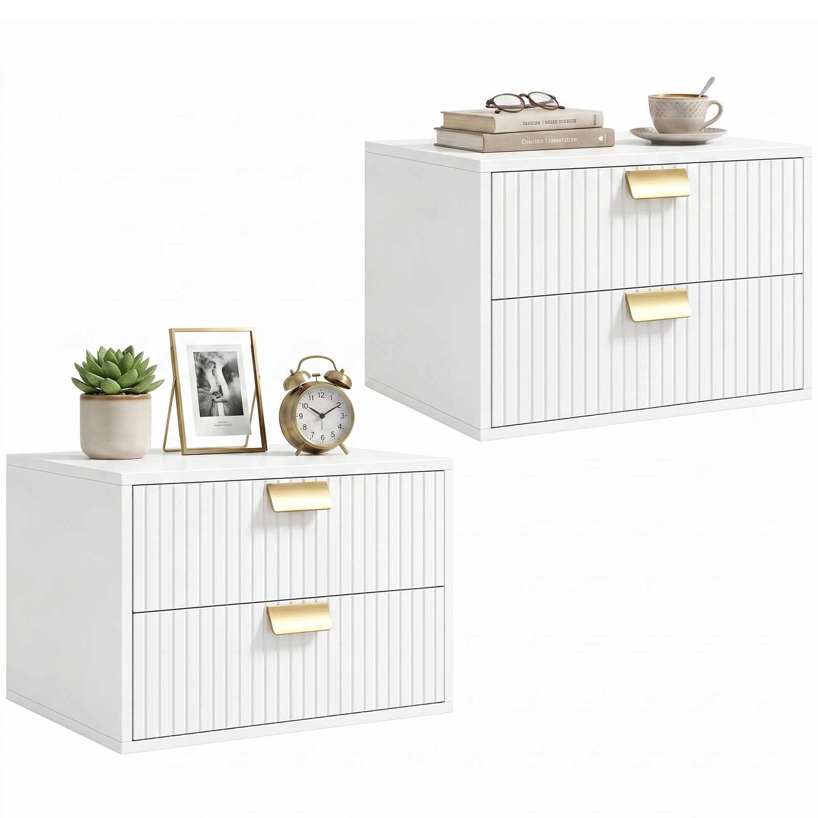 2pcs Modern Floating Nightstands,  2 Drawers Bedside Tables | White