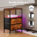 Led Bedside Table 2 Drawers Usb Ports Sofa End Table In Brown Black | Brown