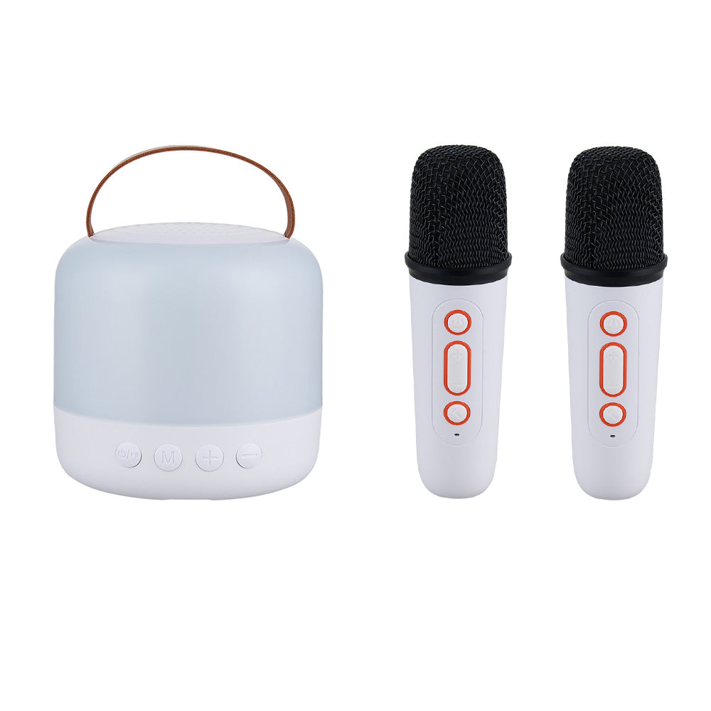 Portable Wireless Rgb Light Karaoke Speaker With 2 Microphones | White