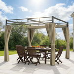 3 X 3 M Garden Pergola With Retractable Canopy, Curtains | Khaki