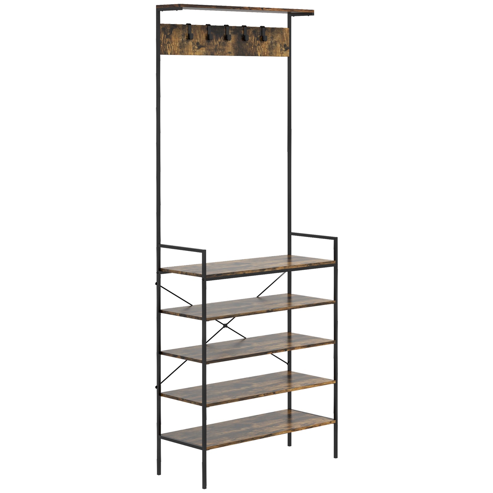 Kitchen Bakers Rack Microwave Stand Coffee Bar W/ 5 Shelves | Brown