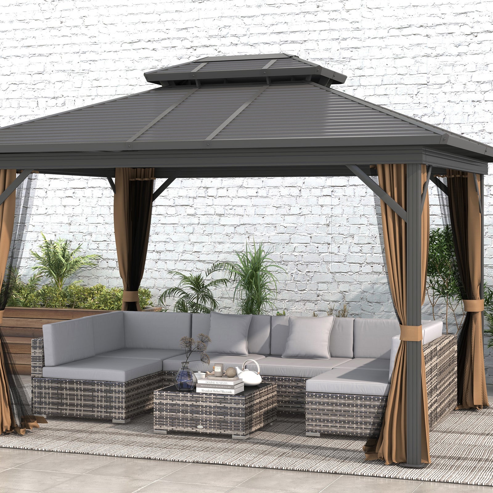 Rattan Garden Furniture Set Coffee Table Buckle Structure | Gray
