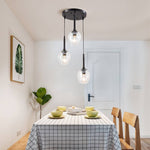Black Modern 3-light Pendant Ceiling Lamp Height Adjustable Hanging Light Fixture With Glass Shades