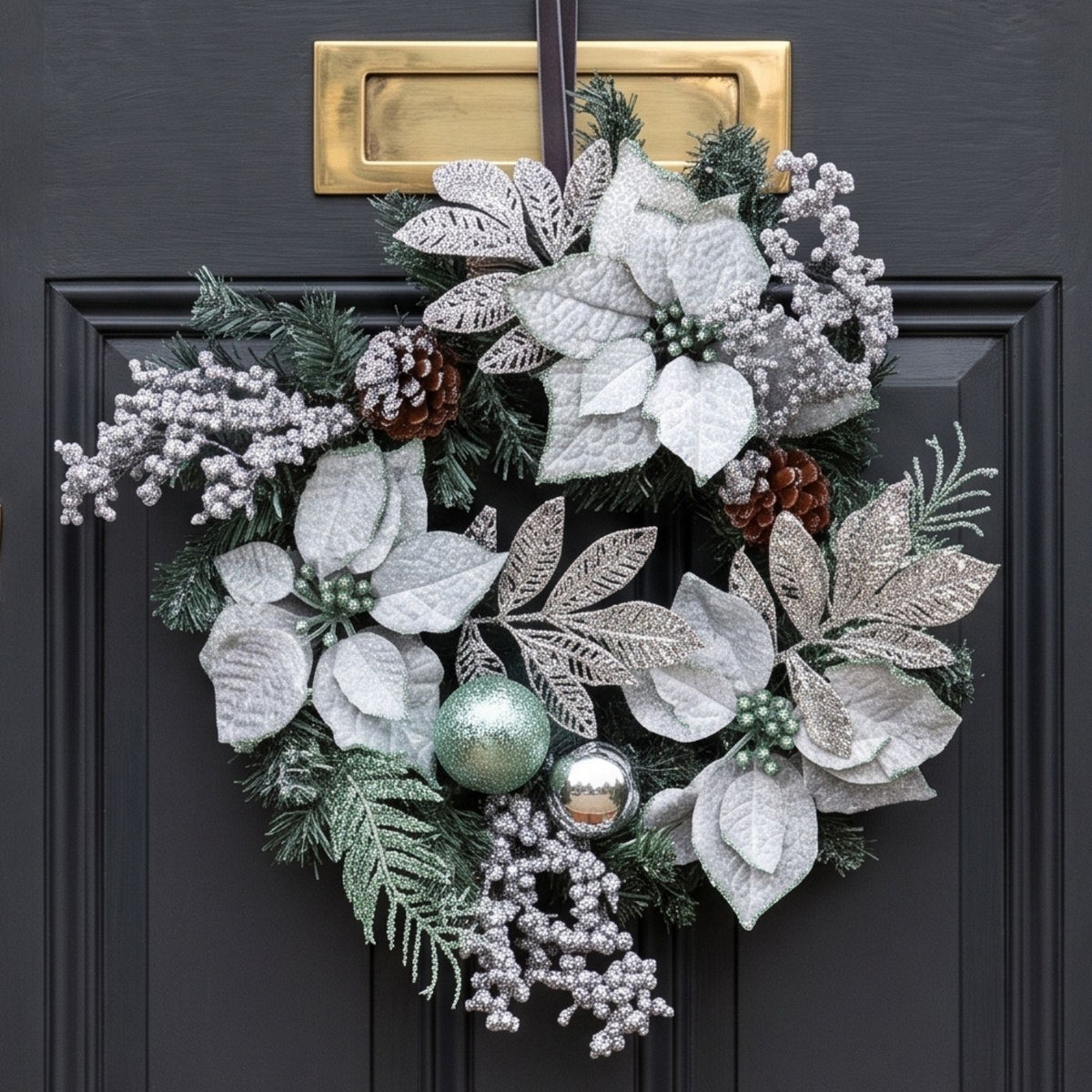 HOMESCAPES Mint Green & Silver Christmas Wreath