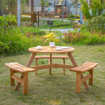 6 Person Fir Wood Parasol Table Bench Set