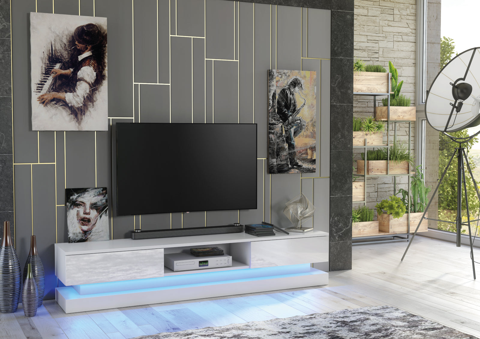 Bloom Tv Unit 180cm With Led Lights | White