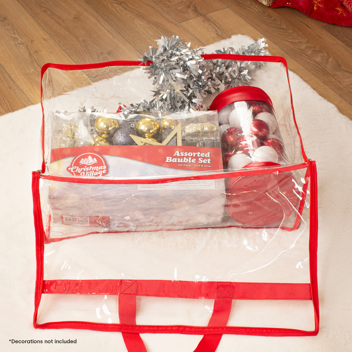 Christmas Village Clear PVC Storage Bags Red Lining