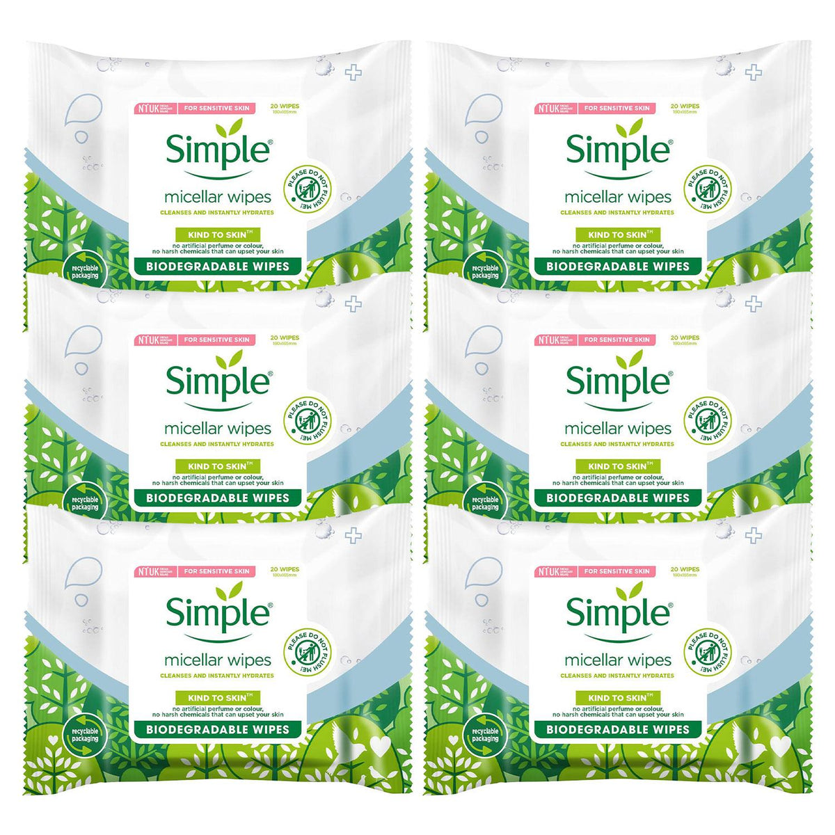 Biodegradable Micellar Wipes With Glycerin & Pro-vitamin B5 | Set of 6