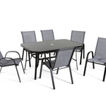 Rufford 6-seater Black And Grey Metal Garden Dining Set For Stylish Outdoor Dining | 6 | Black