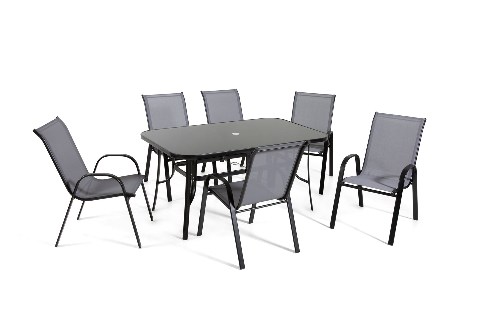 Rufford 6-seater Black And Grey Metal Garden Dining Set For Stylish Outdoor Dining | 6 | Black