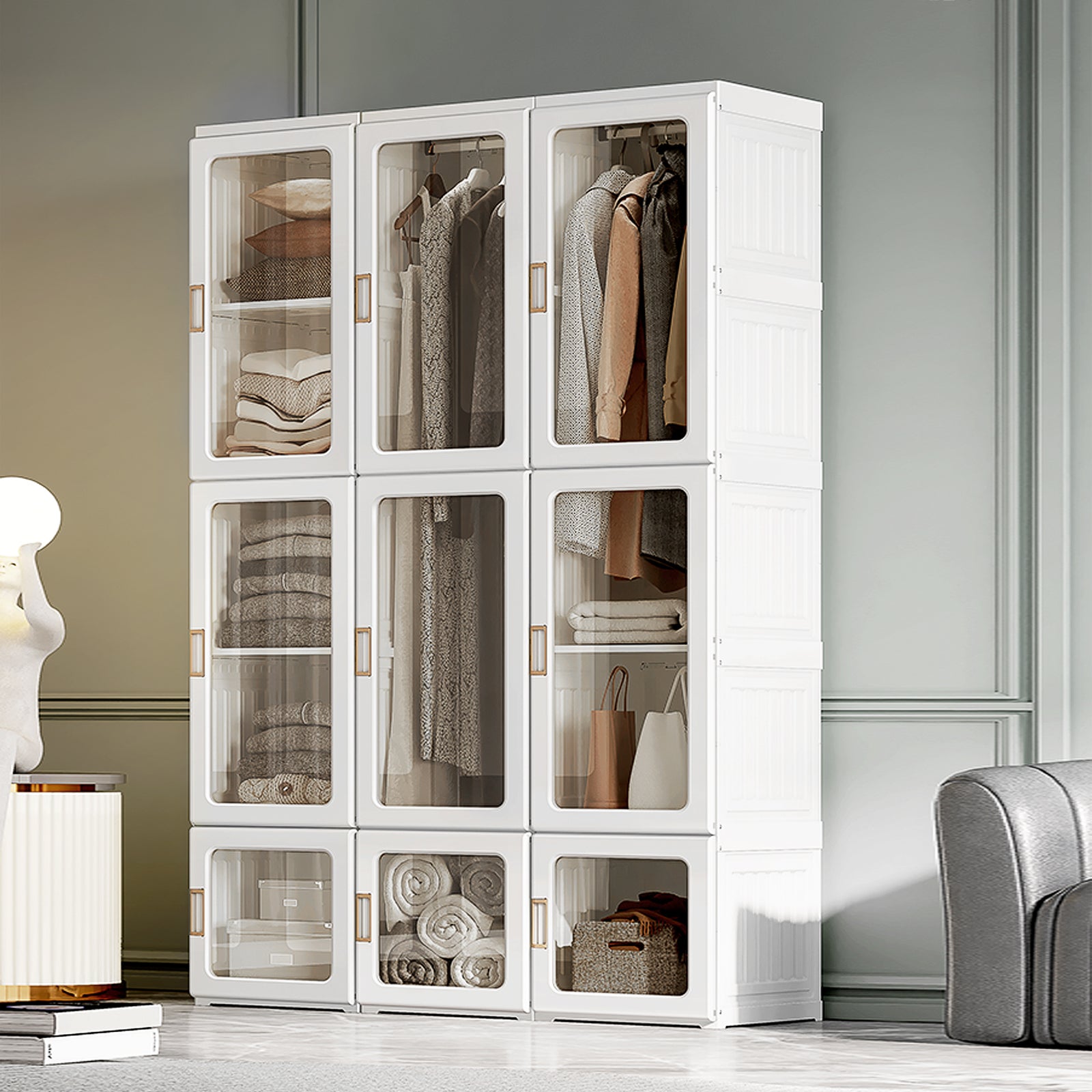 Portable Wardrobe, Clothes Organiser With Hanging Rods, White