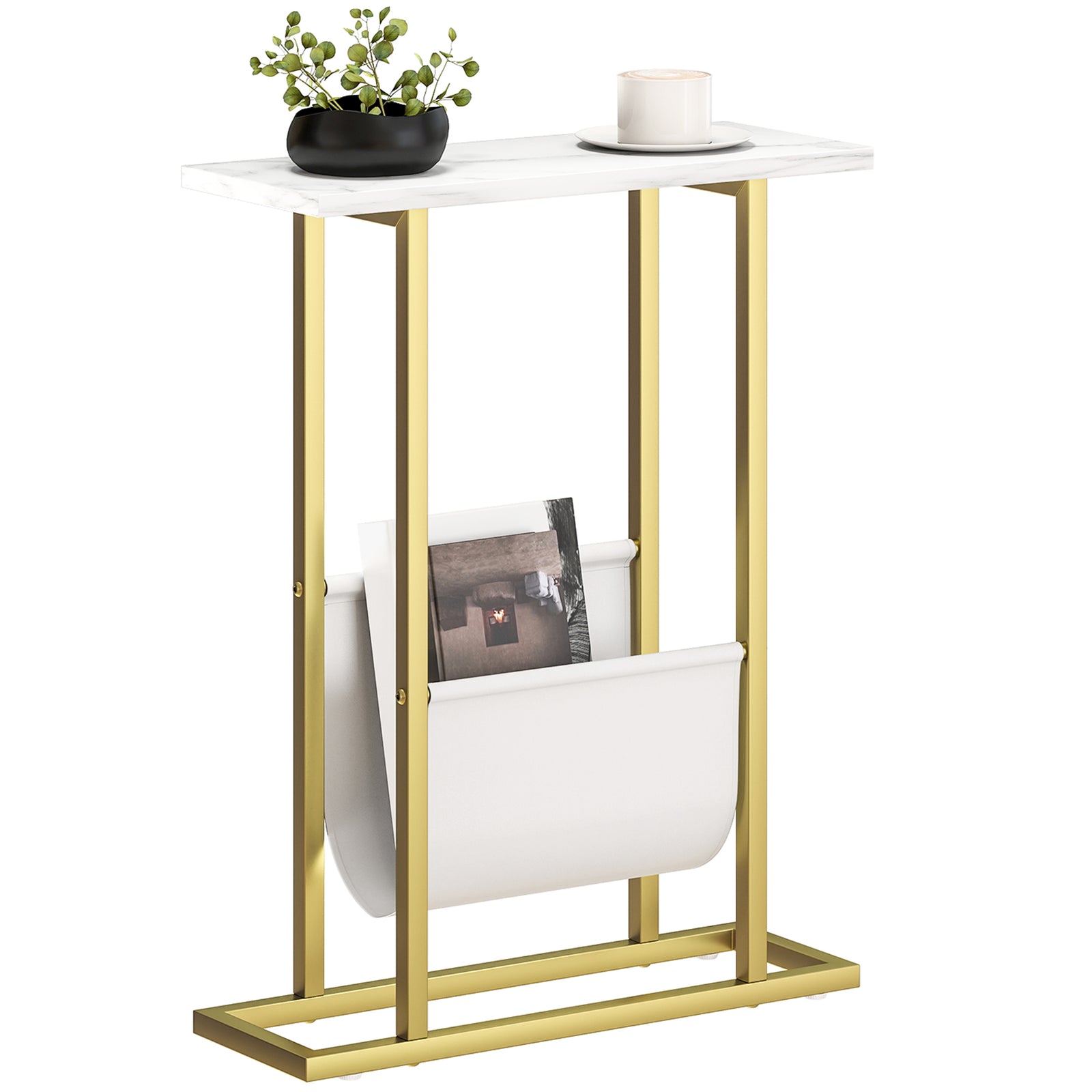 HOMCOM Narrow Side Table, End Table With Magazine Holder For Small Spaces