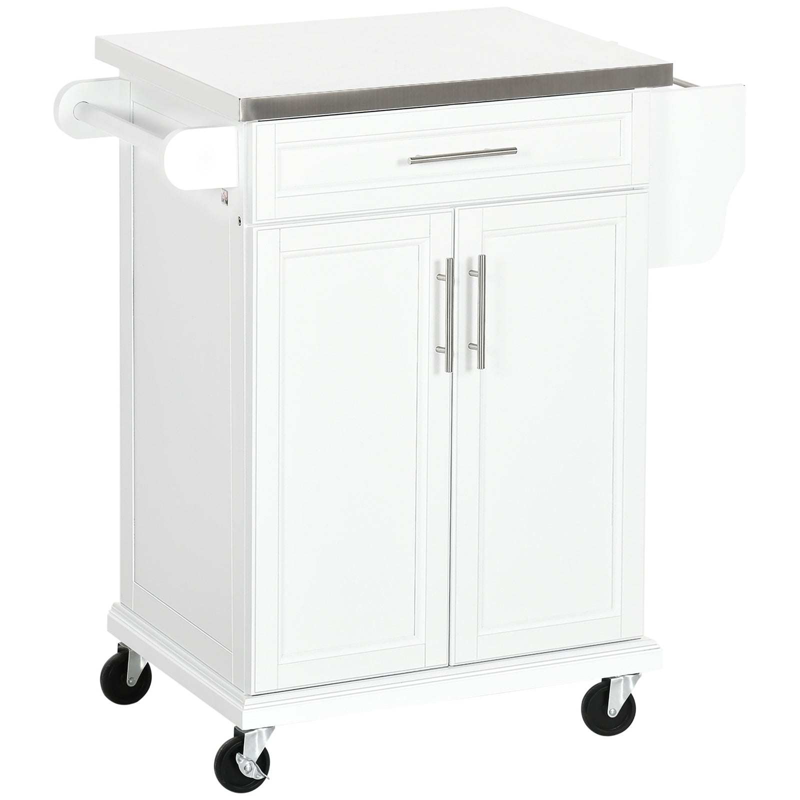 Kitchen Cart Storage Trolley W/ Drawer Cupboard Towel Rail | White