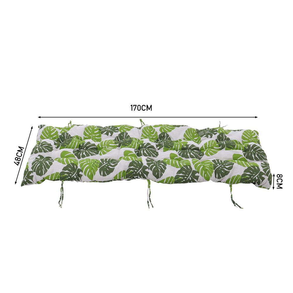 Outdoor Bench Cushion Tropical Leaf Print, Thick Padded Seat Pad With Ties For Garden Furniture | Large