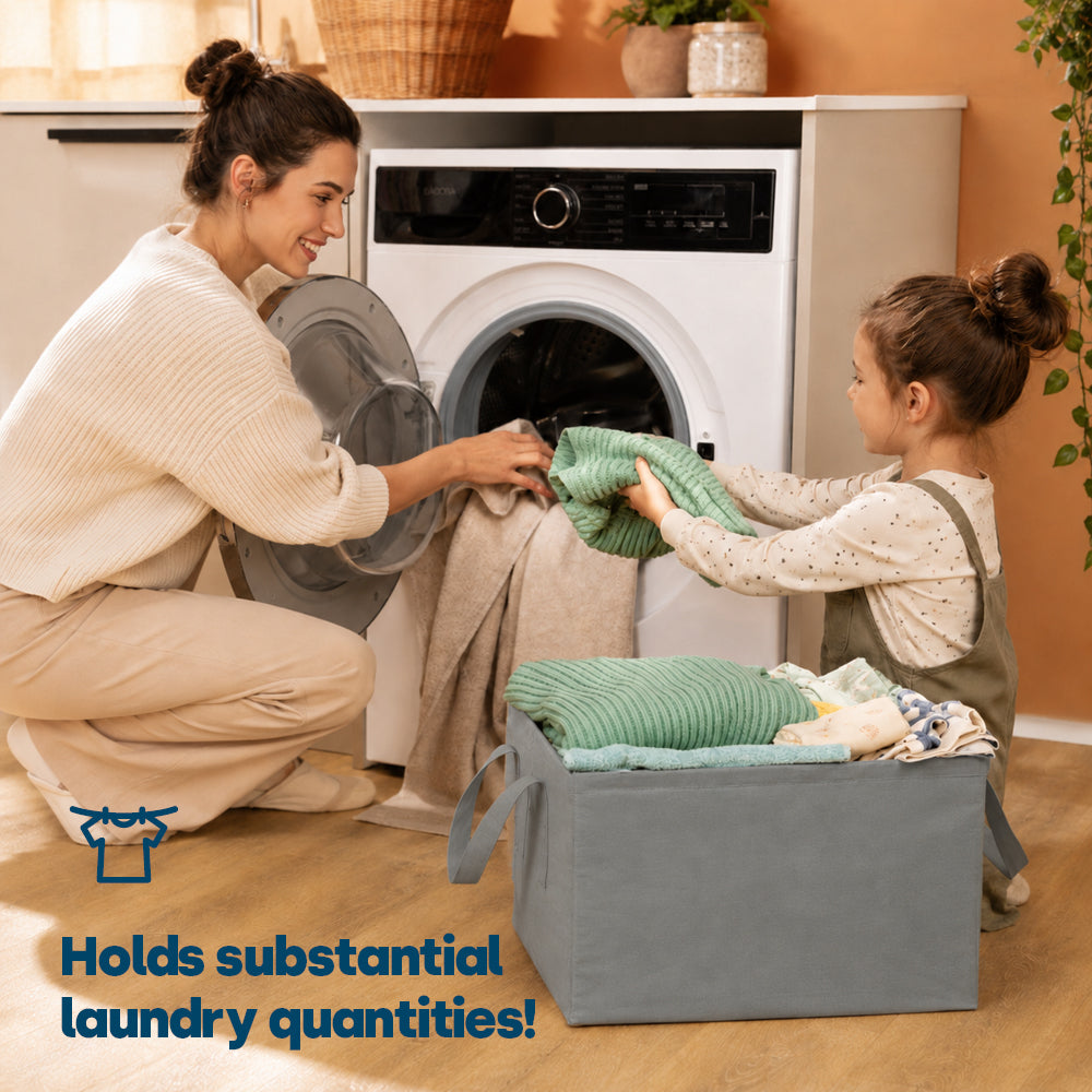 Collapsible Laundry Bags 2 Pack 35l Fabric Storage Baskets With Handles | Grey