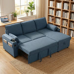 Corner Sofa Bed, L Shaped Sofa With Storage Chaise, Usb Ports | Blue