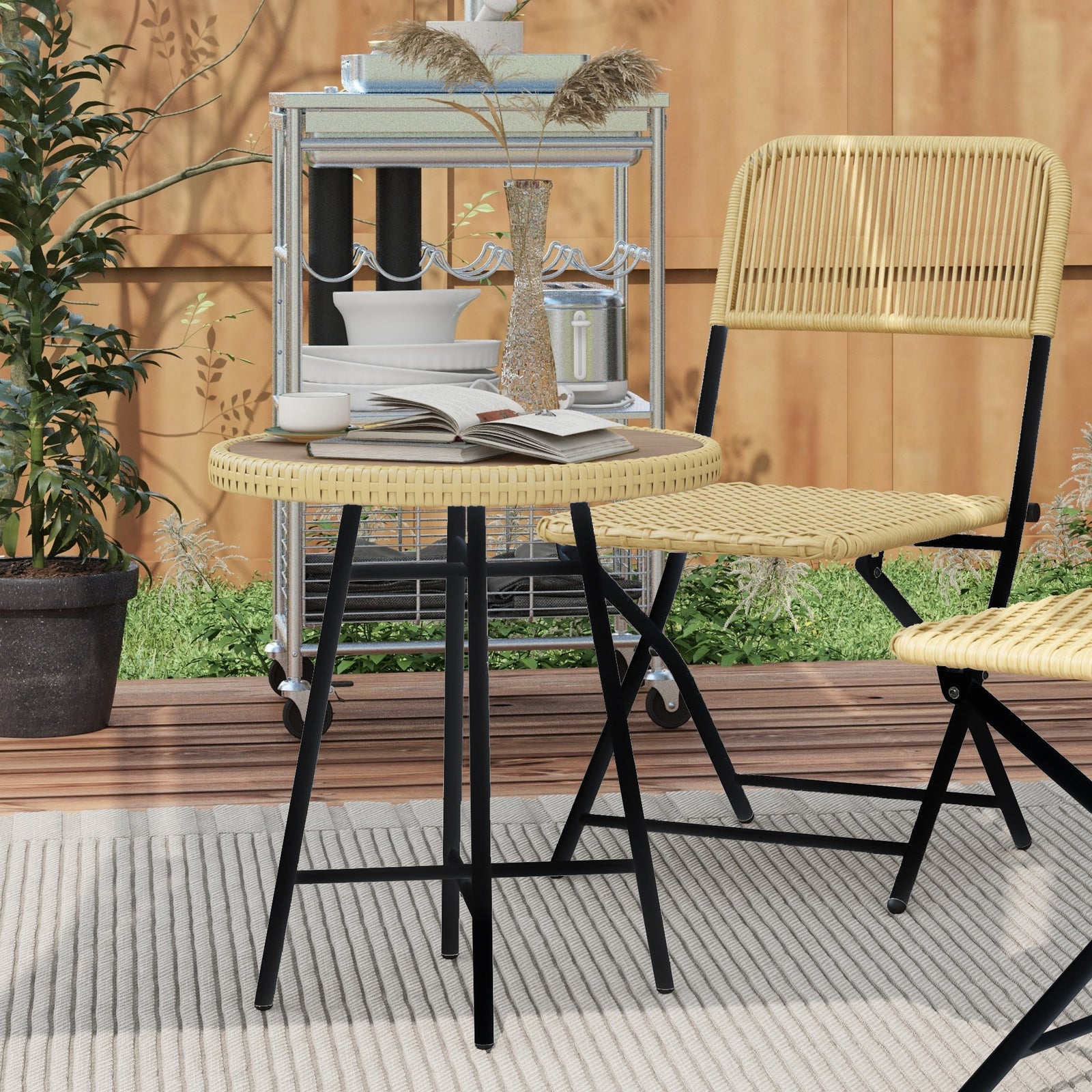 Outdoor Coffee Table, Plastic Wood Top, X-shape Support | Yellow