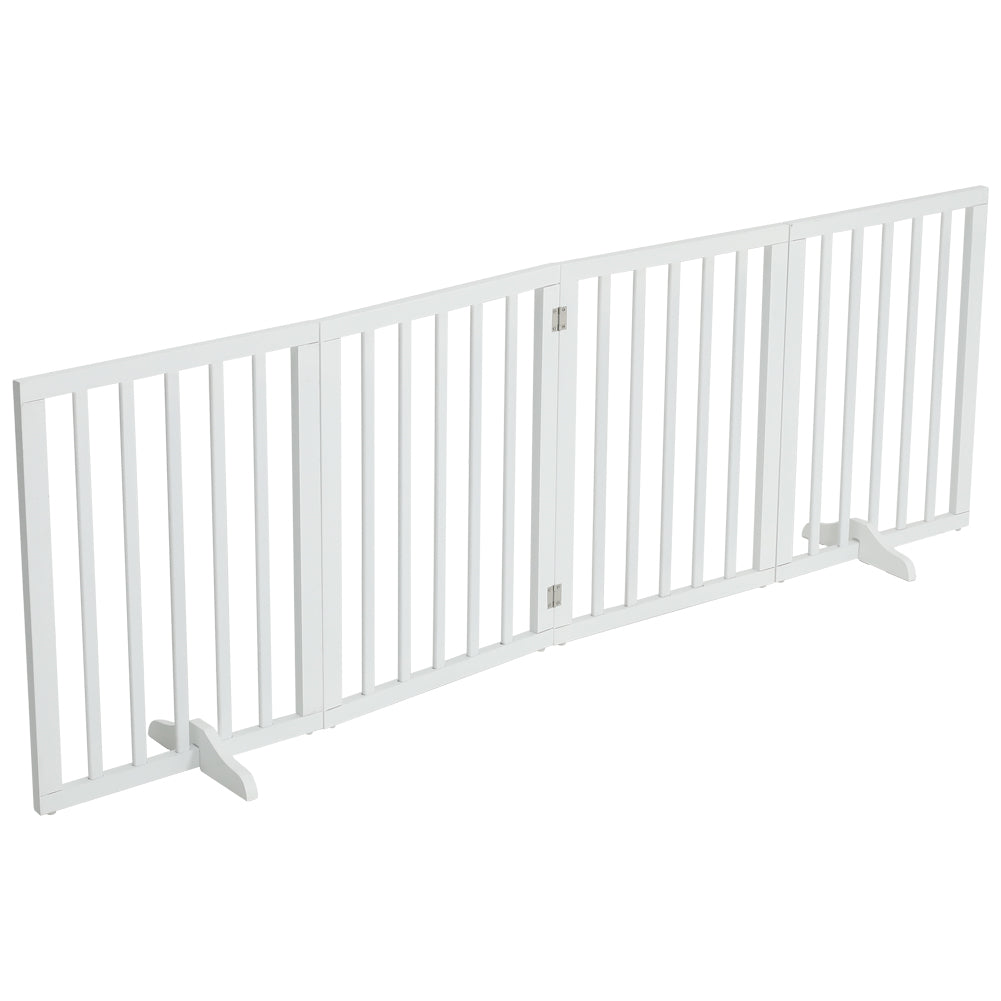 Foldable Freestanding 3/4-panel Pet Gate, Indoor Safety Barrier For Doorways, Halls & Staircases | Large | White