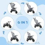 6 In 1 Kids Trike, Stroller With Parent Handle | Grey