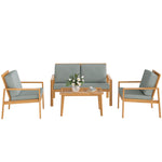 4 Pieces Wooden Garden Furniture Set With Cushions | Natural