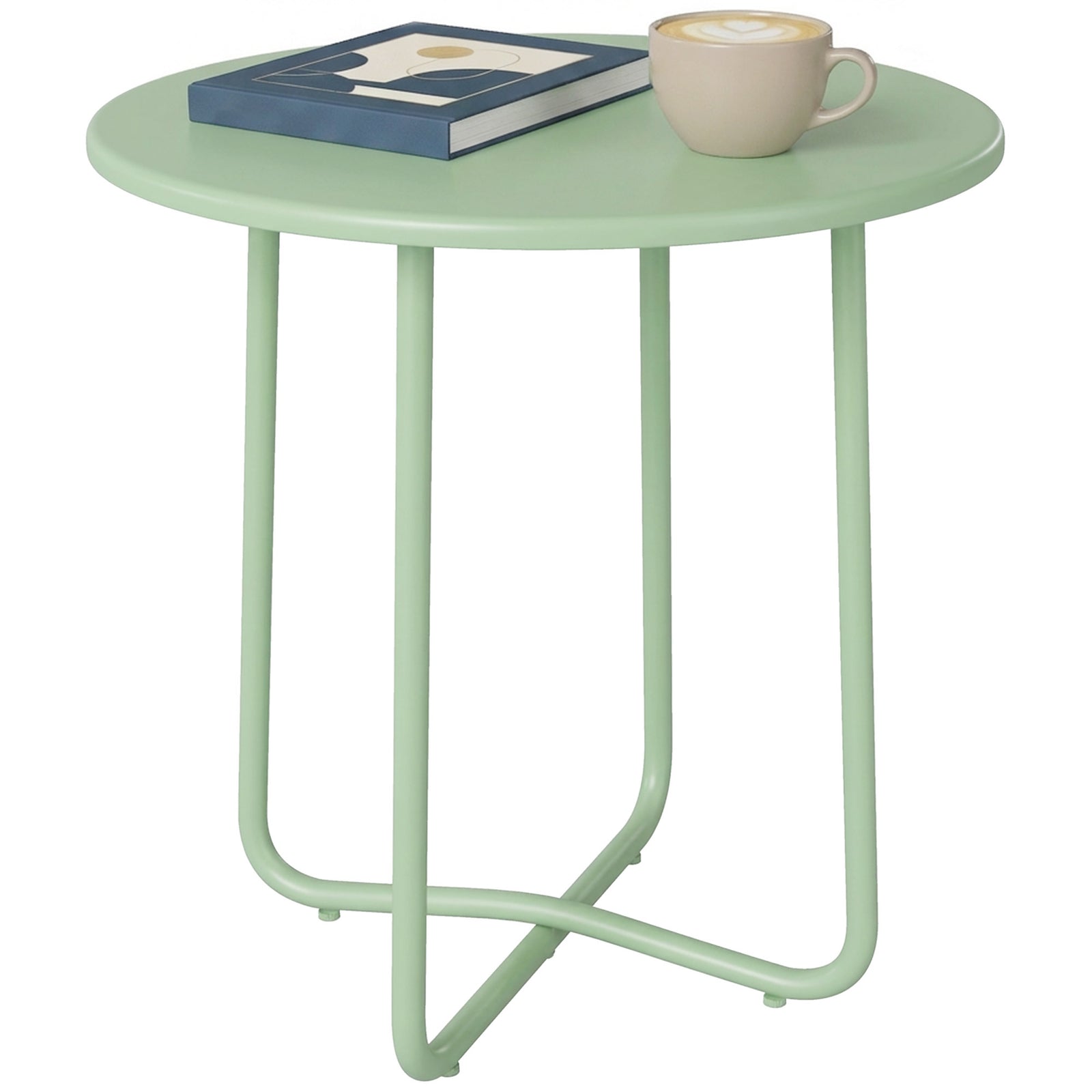 Metal Garden Side Table, 48 Cm Round Outdoor Table | Green