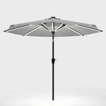3m Solar Led Patio Umbrella, Outdoor Parasol With 16 Led Tubes, Crank Lift & Push Button Tilt Without Base | One Size | Light Grey