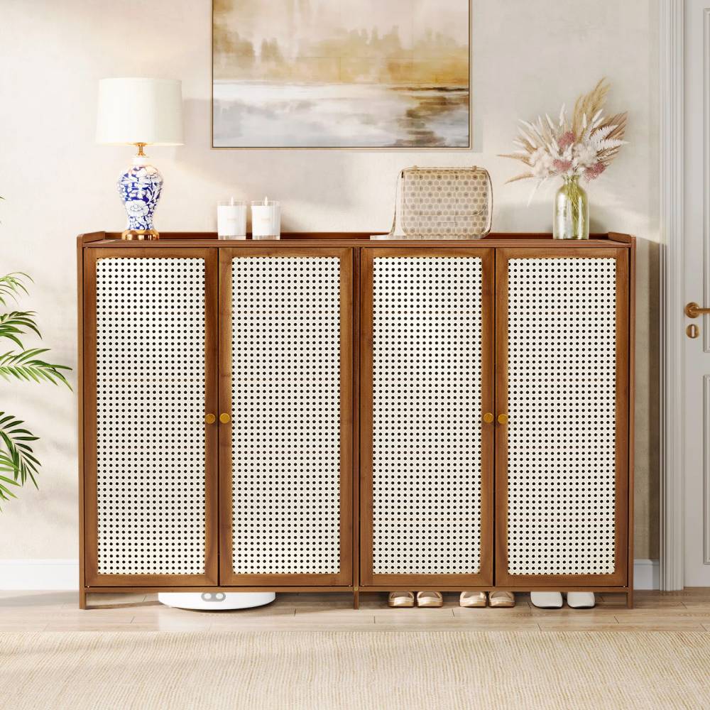 Modern Bamboo Shoe Cabinet – 4-door Textured Storage Unit With 6 Tiers For Stylish And Functional Entryway Organization