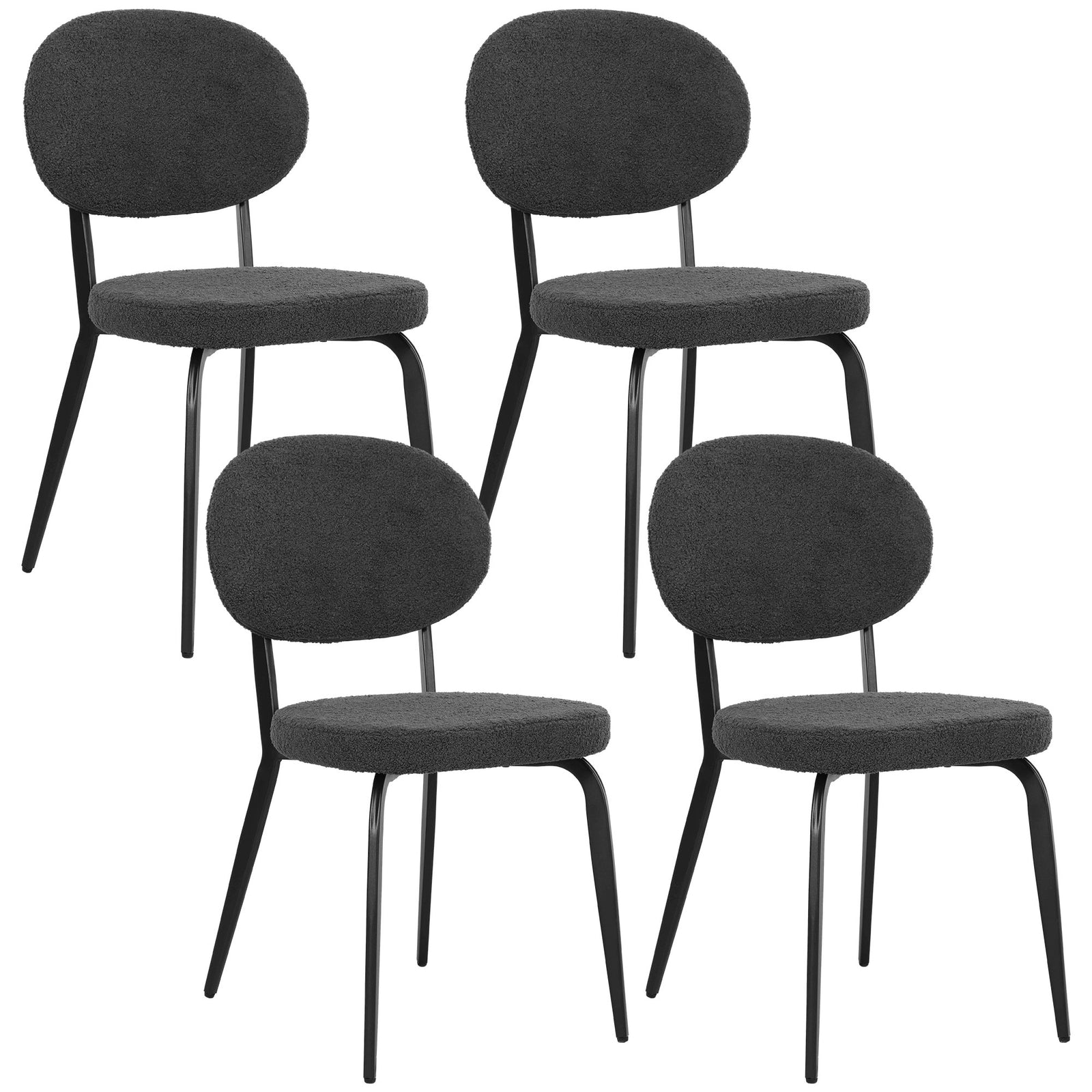Set Of 4 Sherpa Dining Chairs Boucle Kitchen Chairs | One Size | Black