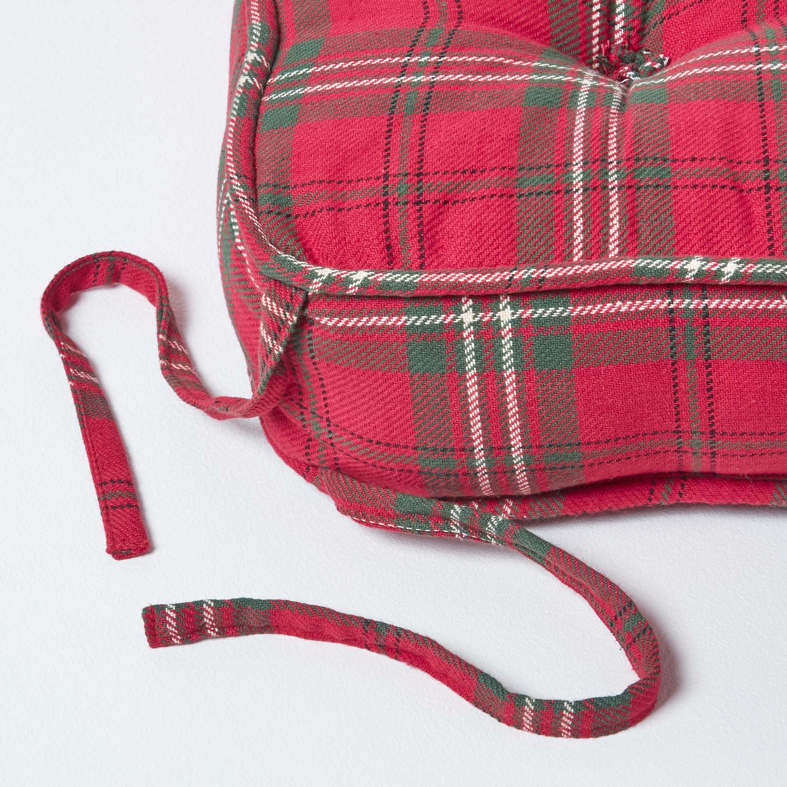 Tartan Check Cotton Dining Chair Booster Cushion | 40cm x 40cm | Red