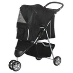 Pet Stroller Pushchair Carrier For Cat Puppy With 3 Wheels | Black