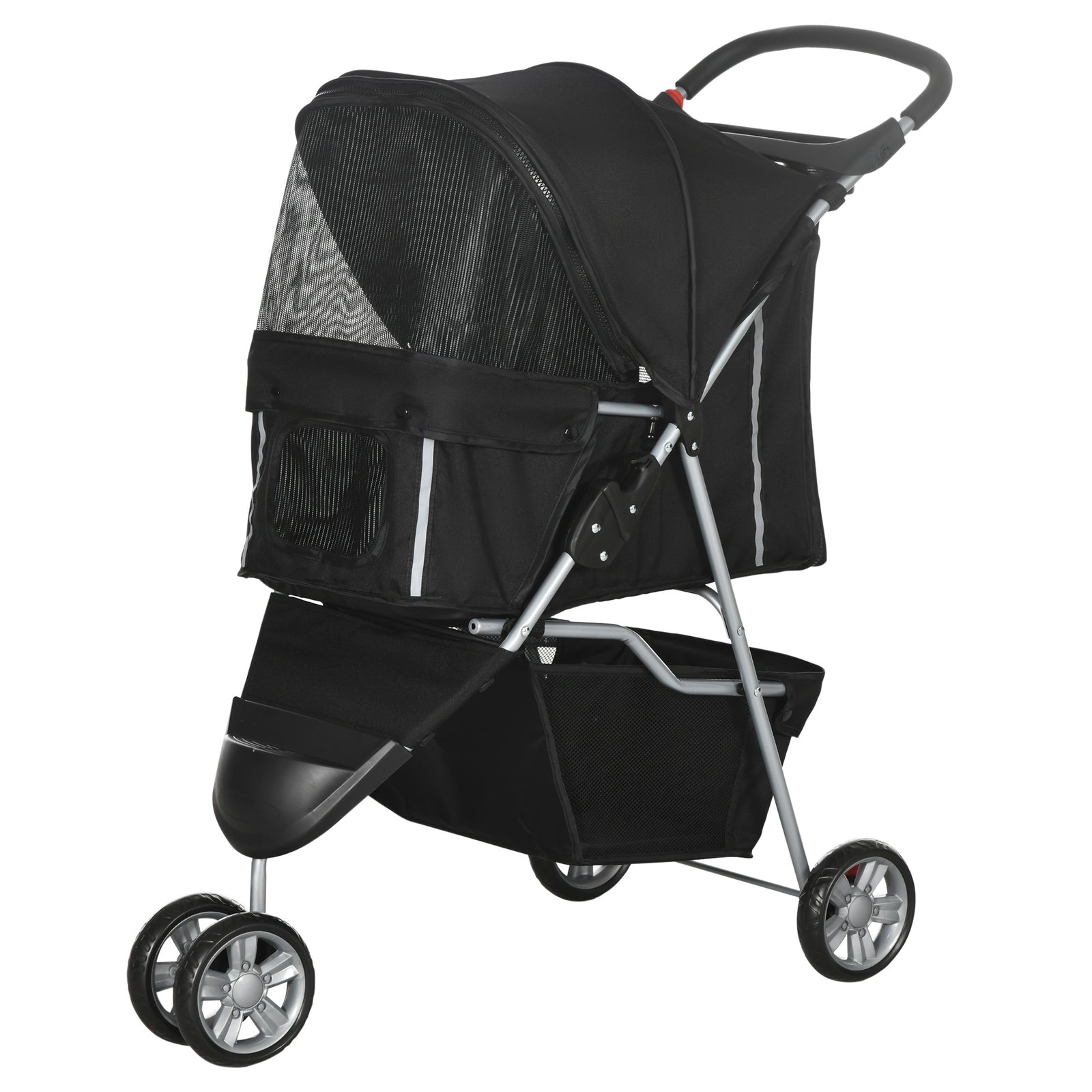 Pet Stroller Pushchair Carrier For Cat Puppy With 3 Wheels | Black