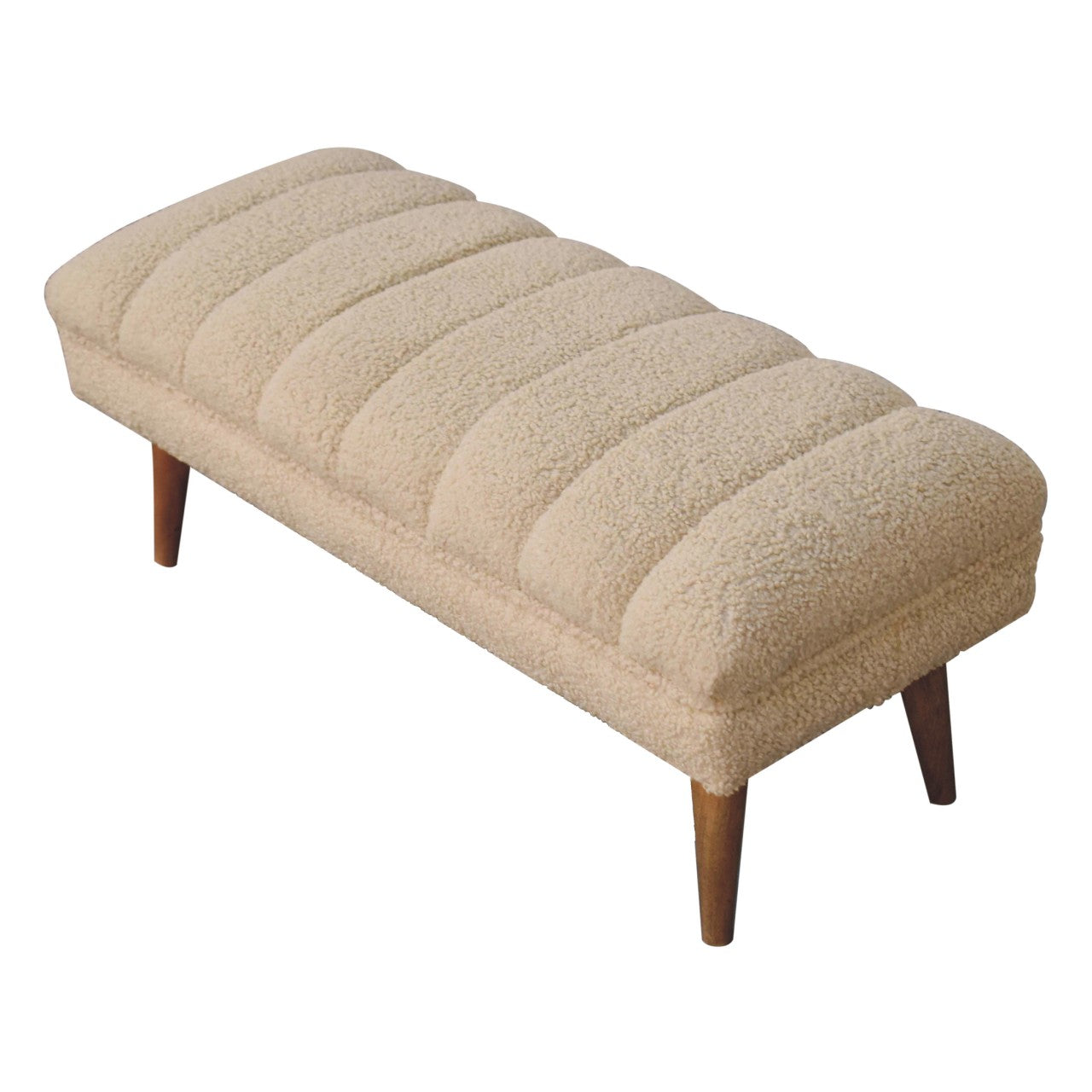 Solid Wood Cream Boucle Puffer Bench
