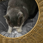 Wicker Cat House With Washable Cushion For Indoor Cats, Light Brown