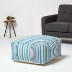 HOMESCAPES Blue And White Stripe Beanbag Cube Pouffe Large 60 X 60 X 30 Cm