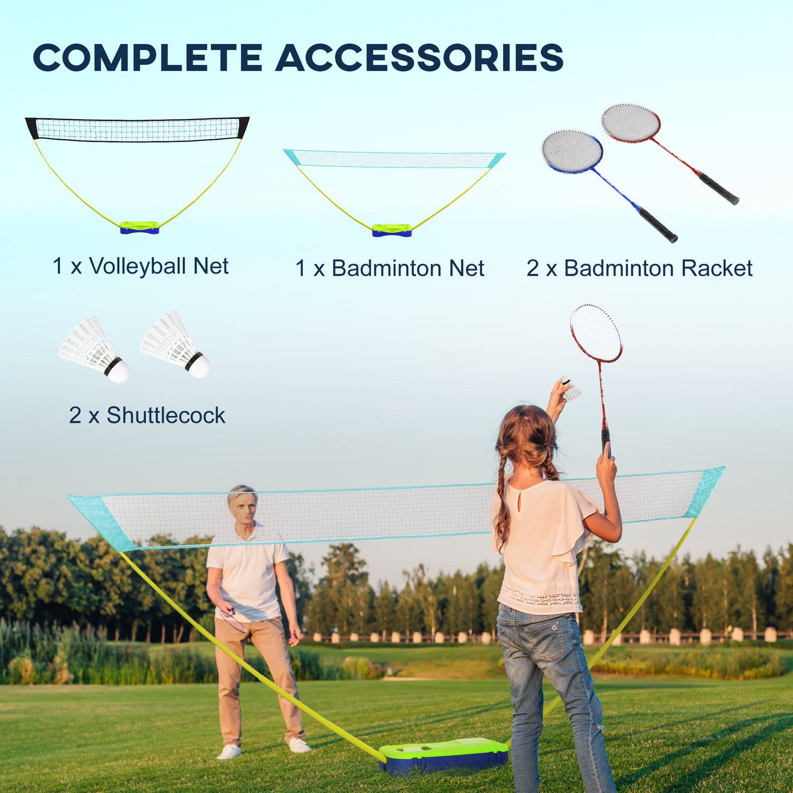 4m Portable Badminton Net And Volleyball Net Set With Rackets | Green