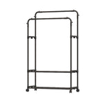Double Rod Metal Clothes Rack Heavy Duty Garment Organizer With Shelves For Closet Or Bedroom | Black