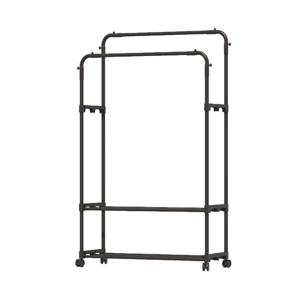 Double Rod Metal Clothes Rack Heavy Duty Garment Organizer With Shelves For Closet Or Bedroom | Black
