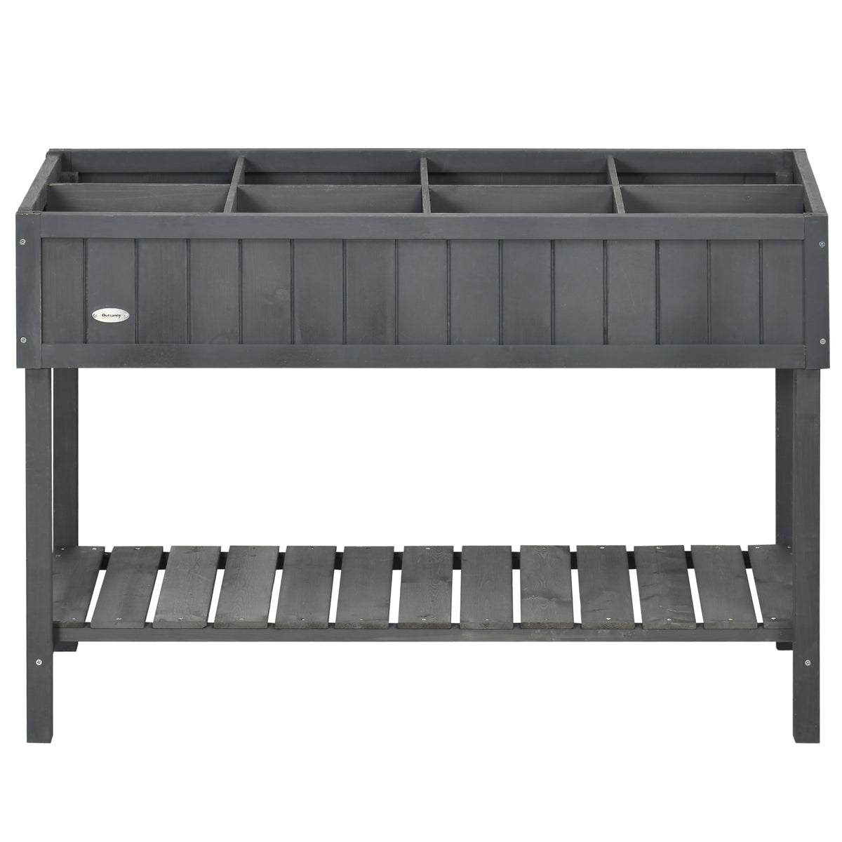 Outsunny Wooden Herb Planter Stand 8 Cubes Bottom Shelf Raised Bed Dark Grey