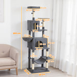 Cat Tree, 202cm Cat Tower With 2 Condos, 2 Hammocks, 2 Perches