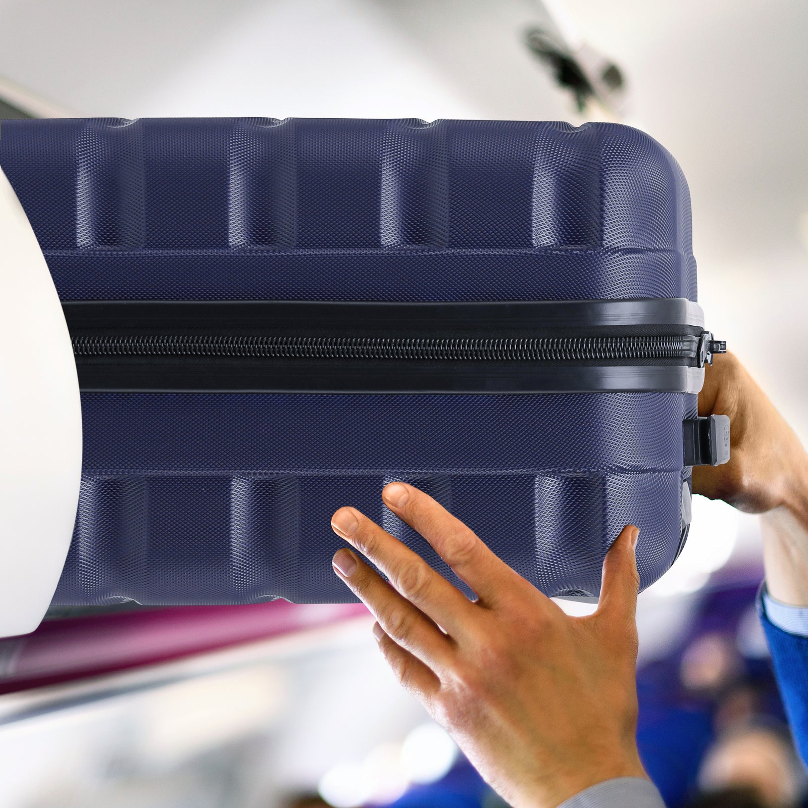 56x45x25cm Hard Cabin Suitcase - Lightweight 2-Wheel ABS Carry On Hand Luggage | Cabin | Navy Blue