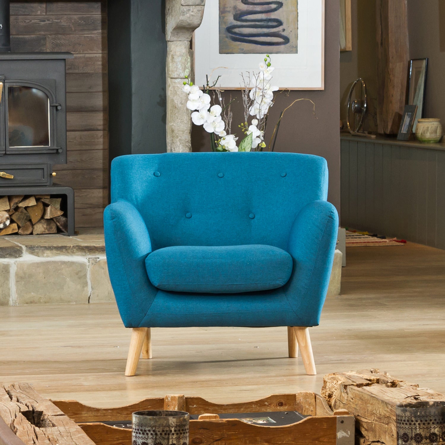 Lynwood 86cm Wide Scandi Style Hessian Fabric Armchair | 1 | Teal