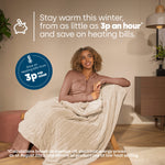 Heated Throw Electric Blanket With Washable Fleece Cover Cream