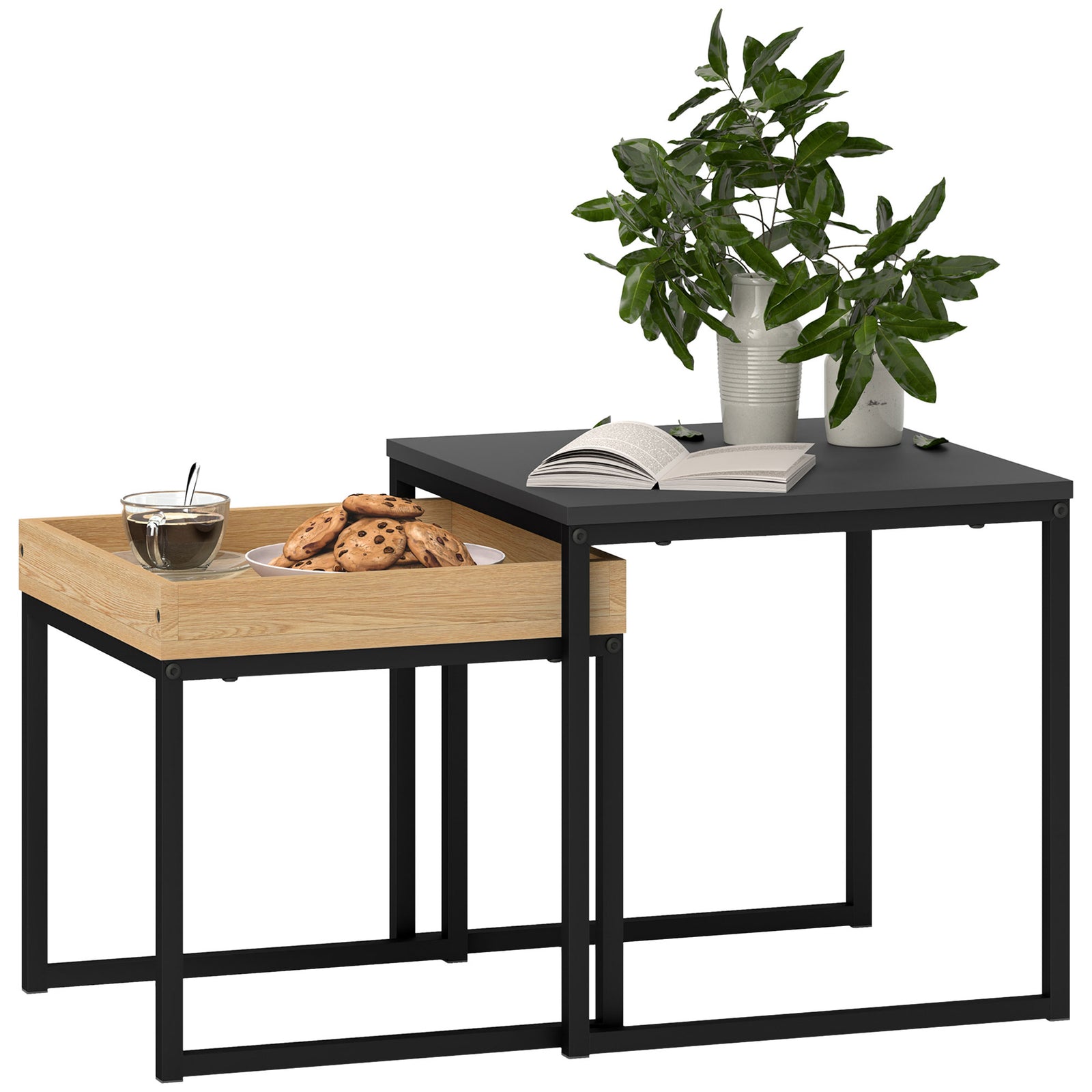 Coffee Table Set Square Nest Of Tables For Small Space | One Size | Black