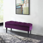 Velvet Upholstered Storage Bench With Button-tufted Seat And Rubberwood Legs | Dark Purple