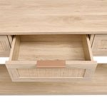 Breeins Rustic Wood Console Table With 3 Rattan Drawer