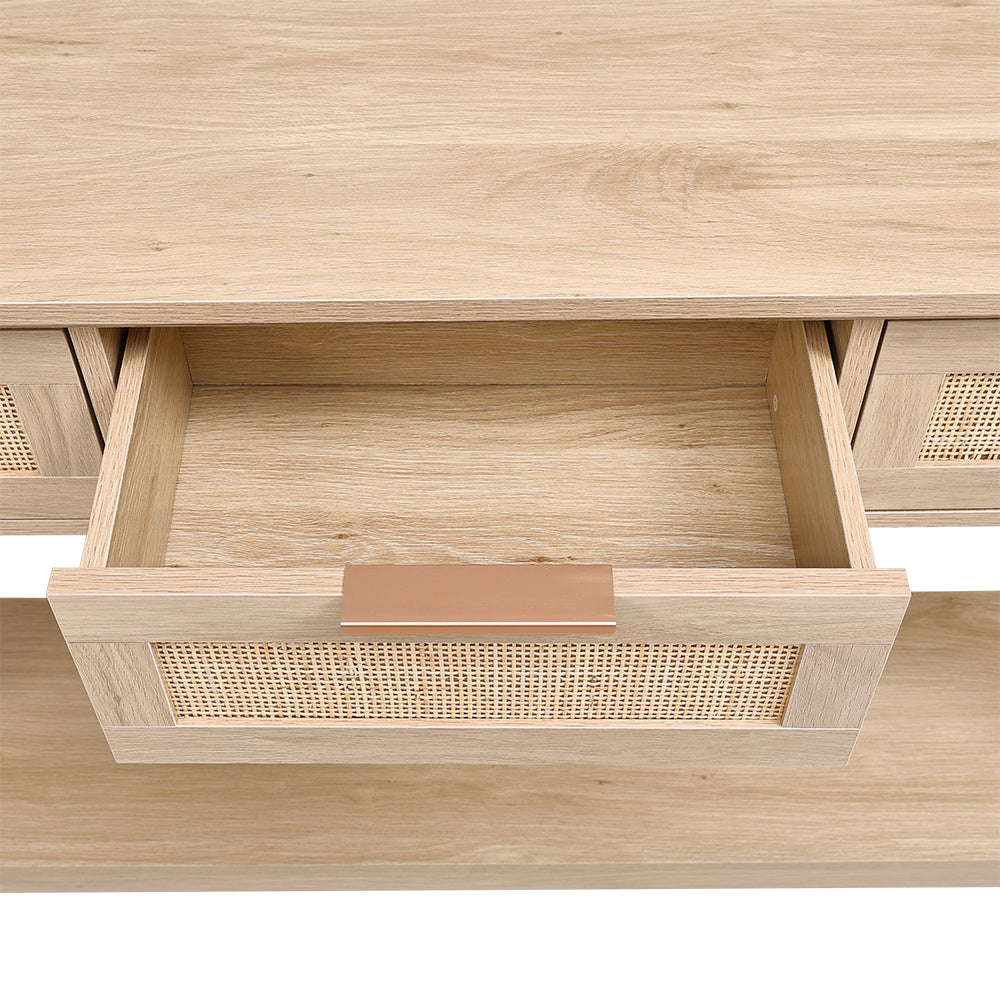 Breeins Rustic Wood Console Table With 3 Rattan Drawer
