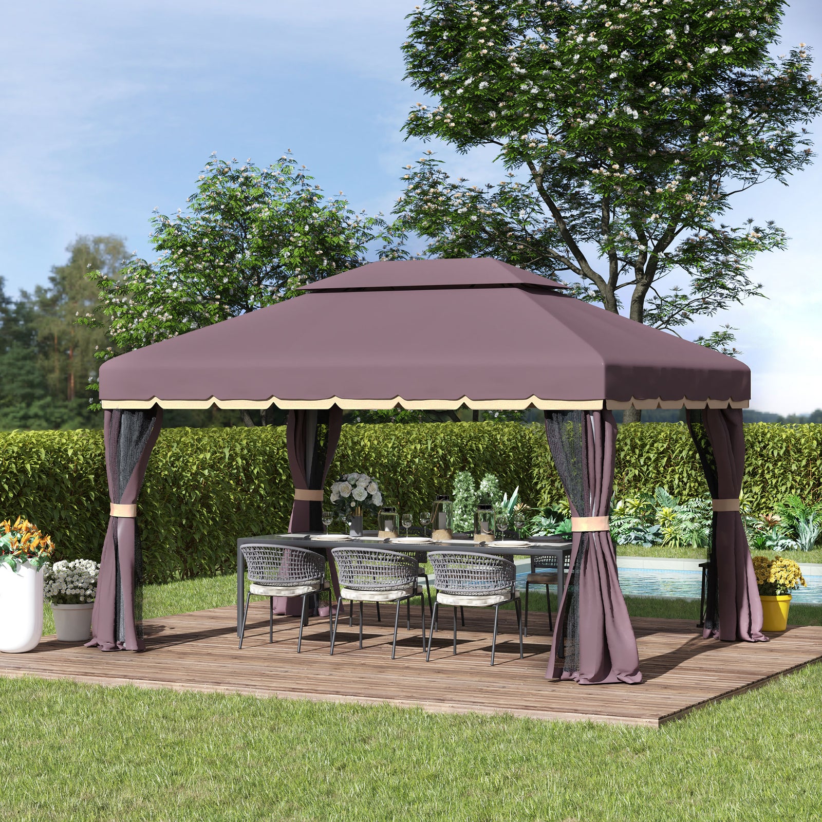 3 X 4m Aluminium Gazebo Marquee Canopy Pavilion Patio Garden | Coffee