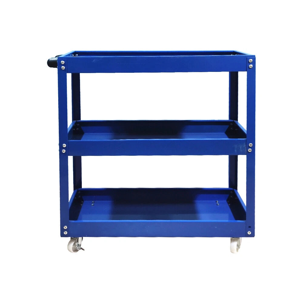 Tool Storage Heavy Duty Durable Garage Trolley Workshop 3 Tier Wheel Cart Shelf | Blue