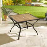 Garden Table W/ Pc Board Tabletop For 4, Parasol Hole | Brown